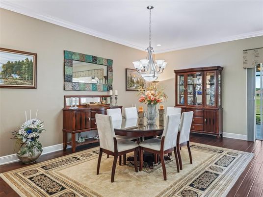 Chandelier, Dining room, Interior, Wood Texture Flooring