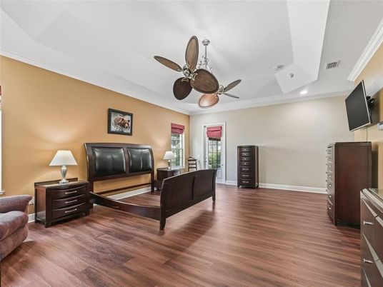 Bedroom, Interior, Recessed Lighting, Wood Texture Flooring