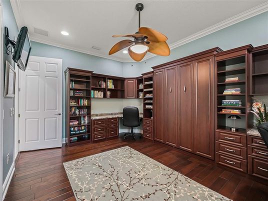 Home Office, Interior, Recessed Lighting, Wood Texture Flooring