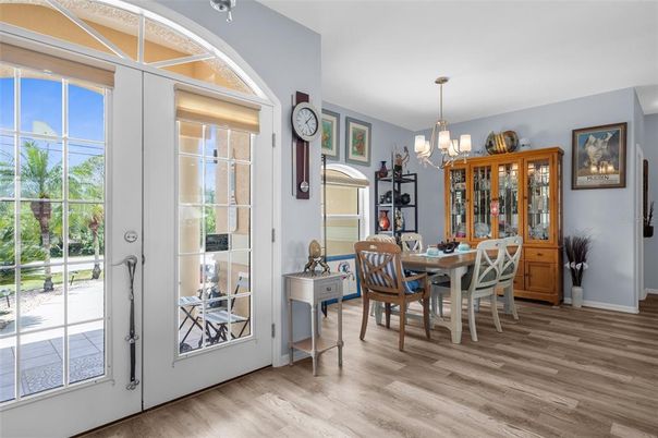 Chandelier, Dining room, Interior, Wood Texture Flooring