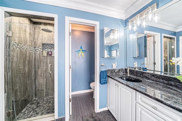 Bathroom, Dual Sink Vanities, Glass Shower, Interior