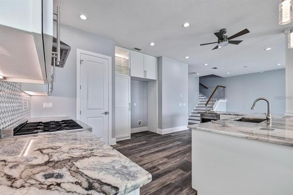 Interior, Kitchen, Recessed Lighting, Wood Texture Flooring