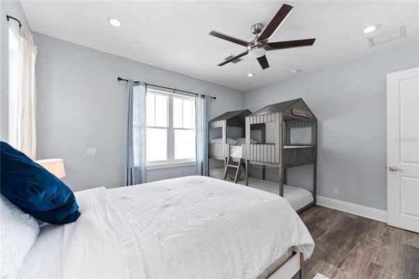 Bedroom, Interior, Recessed Lighting, Wood Texture Flooring