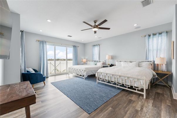 Bedroom, Interior, Recessed Lighting, Wood Texture Flooring