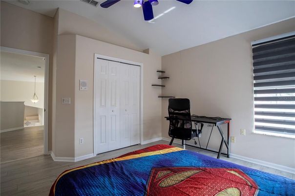 Bedroom, Home Office, Interior, Pendant Lights, Wood Texture Flooring