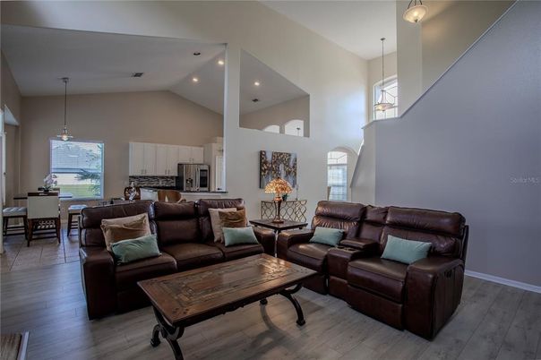 Dining room, Interior, Kitchen, Living room, Pendant Lights, Recessed Lighting, Wood Texture Flooring