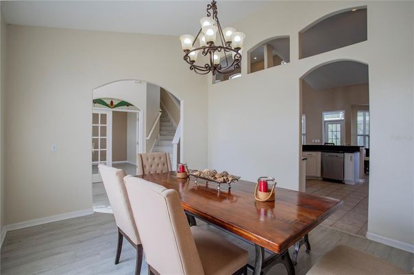 Chandelier, Dining room, Interior, Wood Texture Flooring