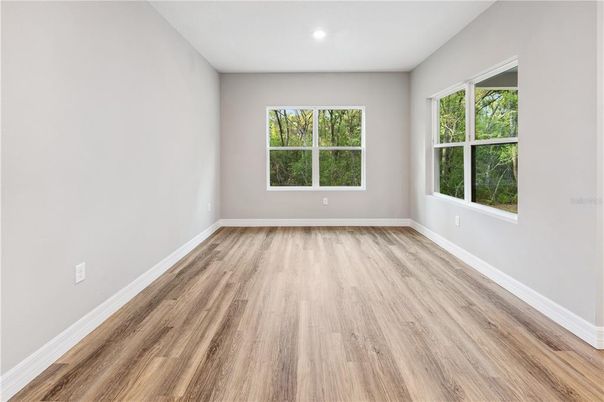 Empty room, Interior, Recessed Lighting, Wood Texture Flooring