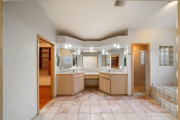 Bathroom, Dual Sink Vanities, Glass Shower, Interior