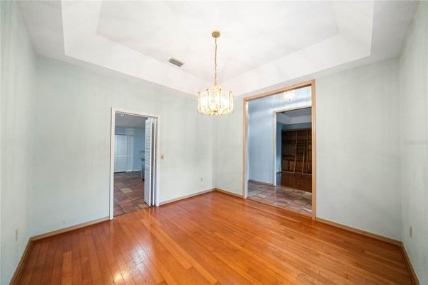 Chandelier, Empty room, Interior, Pendant Lights, Wood Texture Flooring