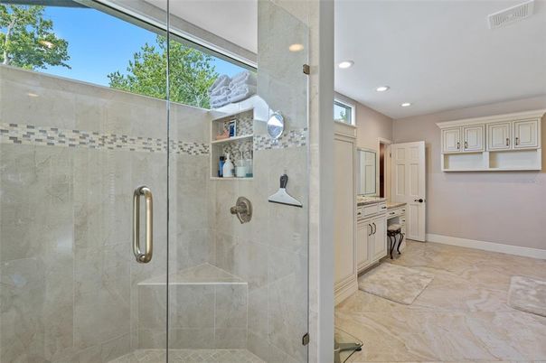 Bathroom, Glass Shower, Interior, Recessed Lighting