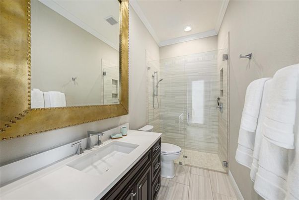 Bathroom, Glass Shower, Interior, Recessed Lighting
