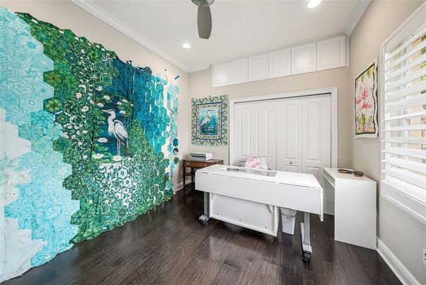 Home Office, Interior, Recessed Lighting, Wood Texture Flooring