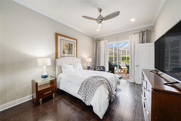 Bedroom, Interior, Recessed Lighting, Wood Texture Flooring