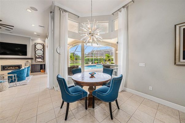 Dining room, Fireplace, Interior, Living room, Pendant Lights, Recessed Lighting