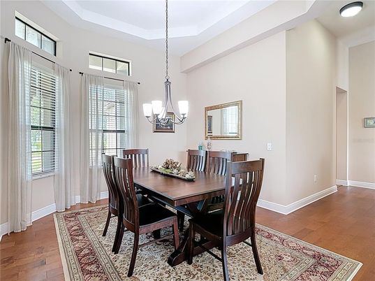 Chandelier, Dining room, Interior, Wood Texture Flooring