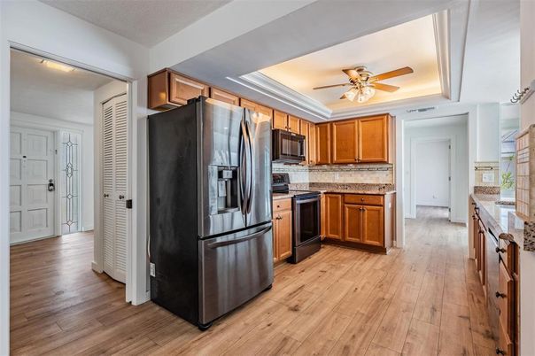 Interior, Kitchen, Stainless Steel Appliances, Wood Texture Flooring