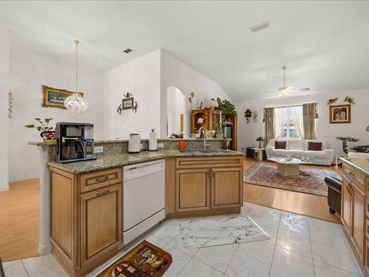 Interior, Kitchen, Living room, Pendant Lights, Wood Texture Flooring