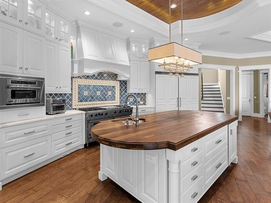 Interior, Kitchen, Pendant Lights, Recessed Lighting, Stainless Steel Appliances, Wooden Ceilings, Wood Texture Flooring