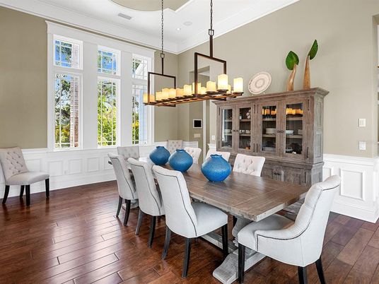 Chandelier, Dining room, Interior, Wood Texture Flooring