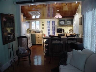 Interior, Kitchen, Living room, Pendant Lights, Wooden Ceilings, Wood Texture Flooring
