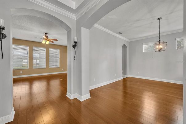 Empty room, Interior, Pendant Lights, Wood Texture Flooring