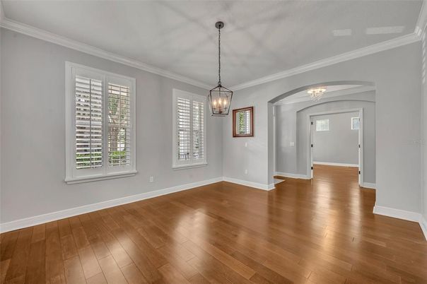 Empty room, Interior, Pendant Lights, Wood Texture Flooring
