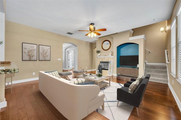 Fireplace, Interior, Living room, Wood Texture Flooring