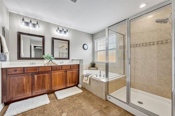 Bathroom, Dual Sink Vanities, Glass Shower, Interior, Recessed Lighting