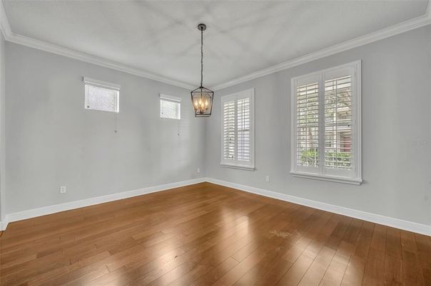 Empty room, Interior, Pendant Lights, Wood Texture Flooring