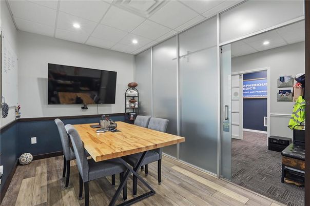 Dining room, Interior, Recessed Lighting, Wood Texture Flooring
