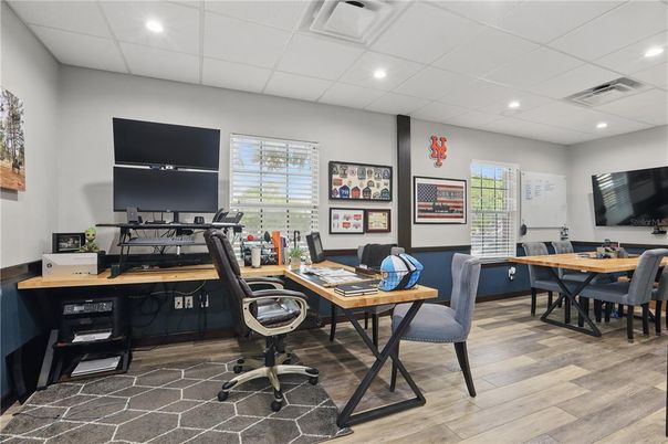 Home Office, Interior, Recessed Lighting, Wood Texture Flooring