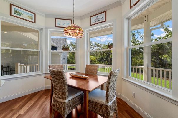 Dining room, Interior, Pendant Lights, Wood Texture Flooring