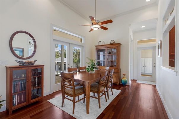 Dining room, Interior, Recessed Lighting, Wood Texture Flooring