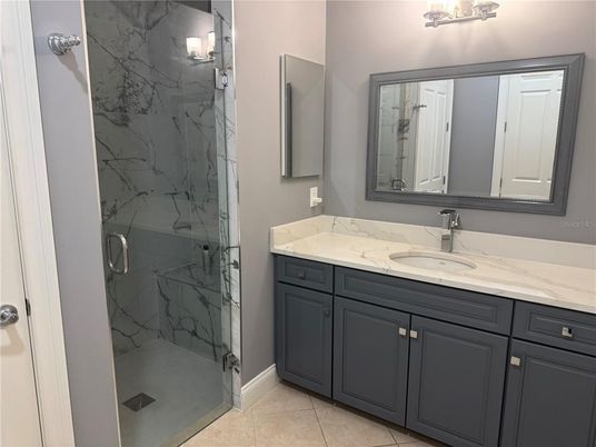 Bathroom, Dual Sink Vanities, Glass Shower, Interior, Marble Walls