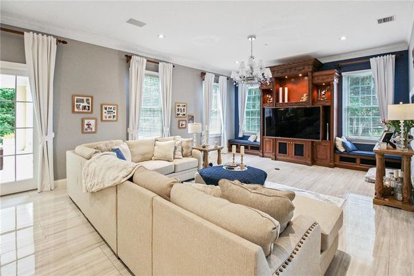Interior, Living room, Pendant Lights, Recessed Lighting, Wood Texture Flooring