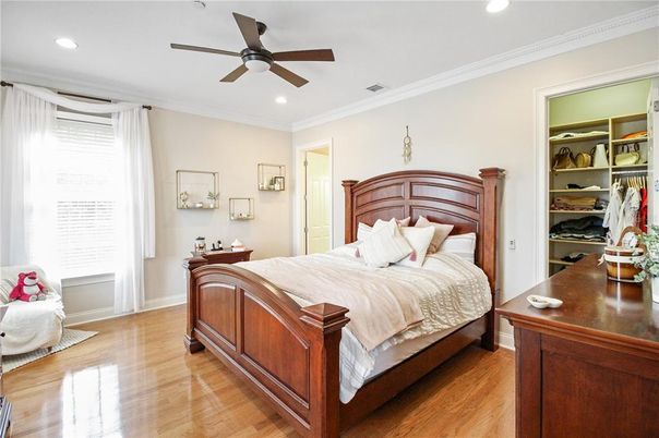 Bedroom, Interior, Recessed Lighting, Wood Texture Flooring