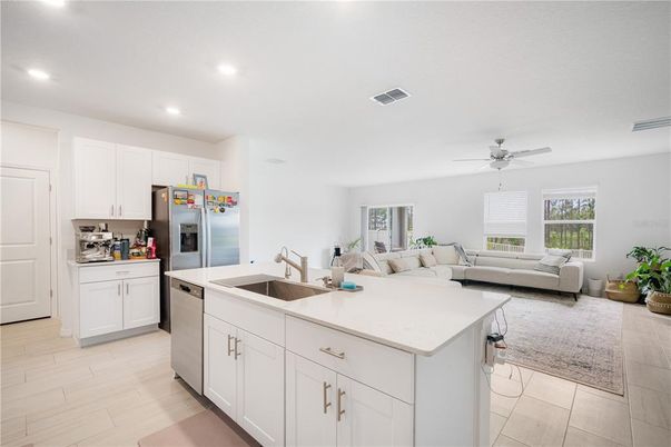 Interior, Kitchen, Living room, Recessed Lighting, Stainless Steel Appliances, Wood Texture Flooring