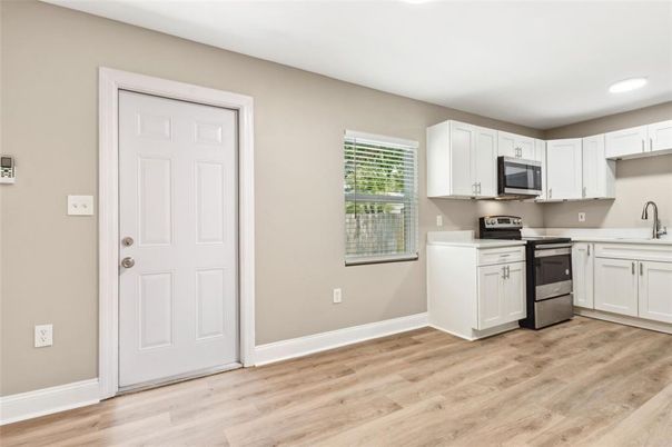 Interior, Kitchen, Recessed Lighting, Wood Texture Flooring
