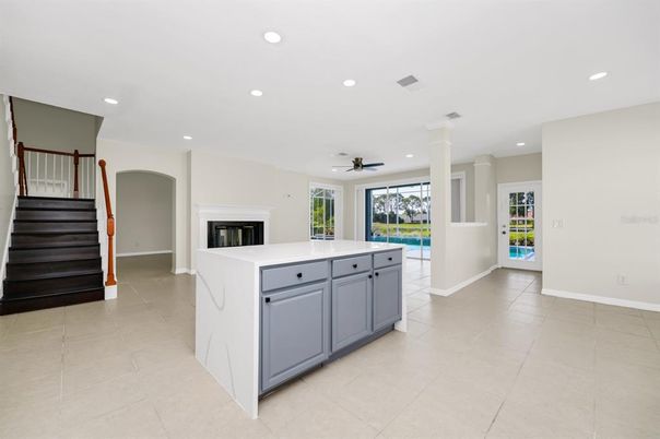 Fireplace, Interior, Kitchen, Recessed Lighting