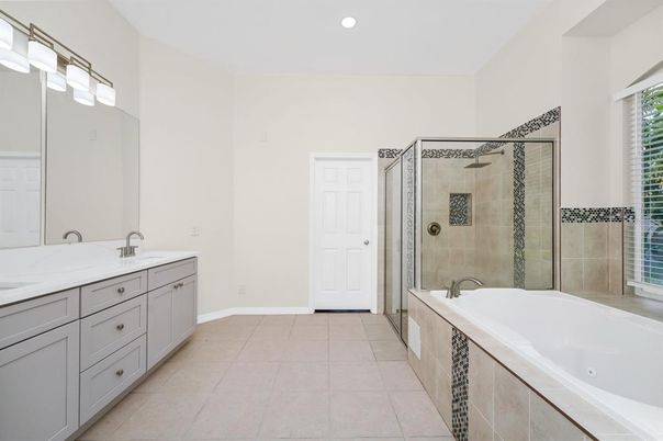 Bathroom, Dual Sink Vanities, Glass Shower, Interior, Recessed Lighting