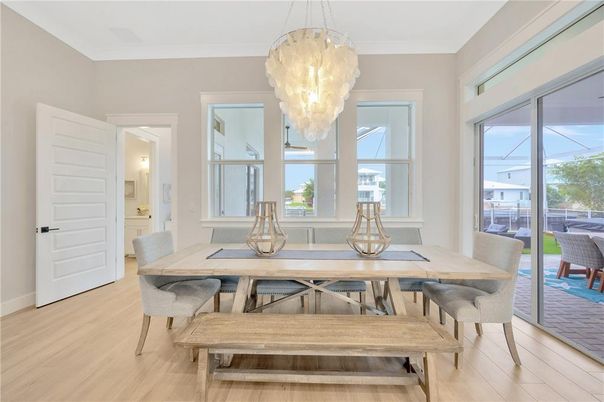 Chandelier, Dining room, Interior, Wood Texture Flooring