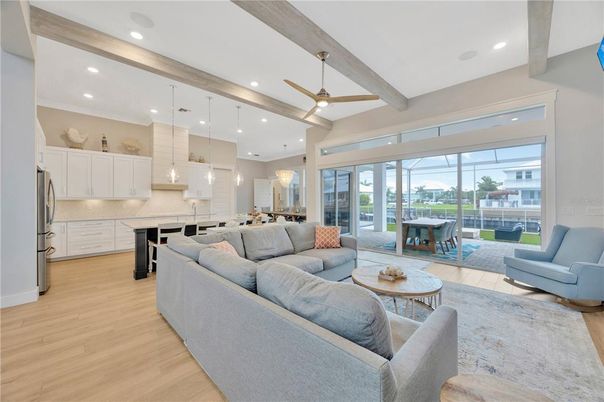 Interior, Kitchen, Living room, Pendant Lights, Recessed Lighting, Wood Texture Flooring