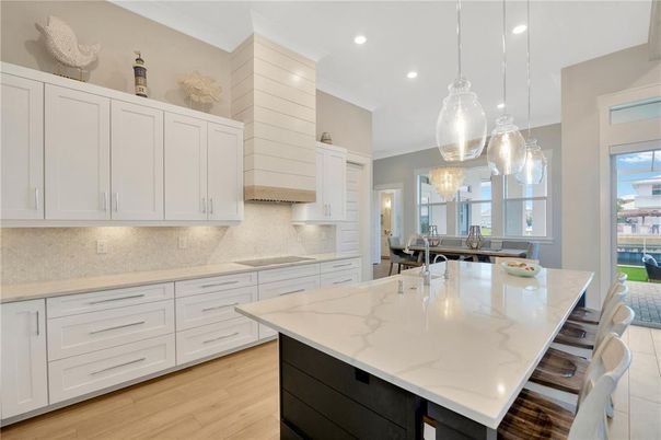 Interior, Kitchen, Pendant Lights, Recessed Lighting, Wood Texture Flooring