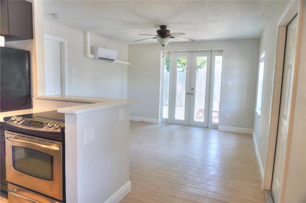 Bathroom, Free Standing Baths, Interior, Recessed Lighting, Stone Walls, Wood Texture Flooring
