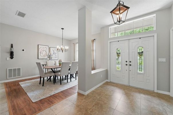 Chandelier, Dining room, Interior, Pendant Lights, Wood Texture Flooring
