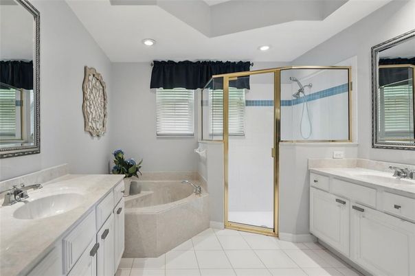 Bathroom, Dual Sink Vanities, Glass Shower, Interior, Recessed Lighting