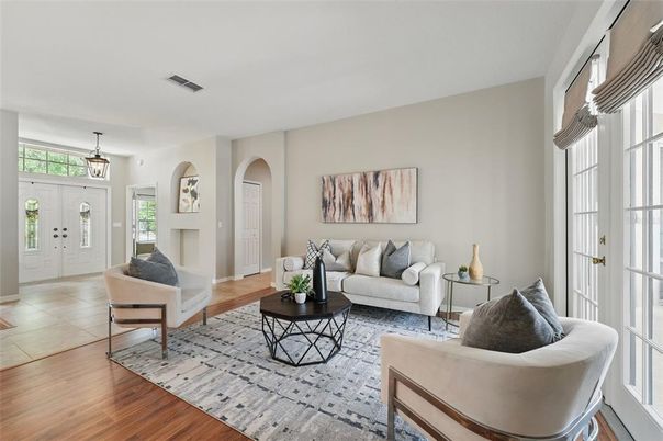Interior, Living room, Pendant Lights, Wood Texture Flooring