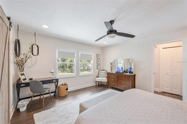 Bedroom, Home Office, Interior, Recessed Lighting, Wood Texture Flooring