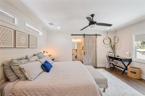 Bedroom, Interior, Recessed Lighting, Wood Texture Flooring